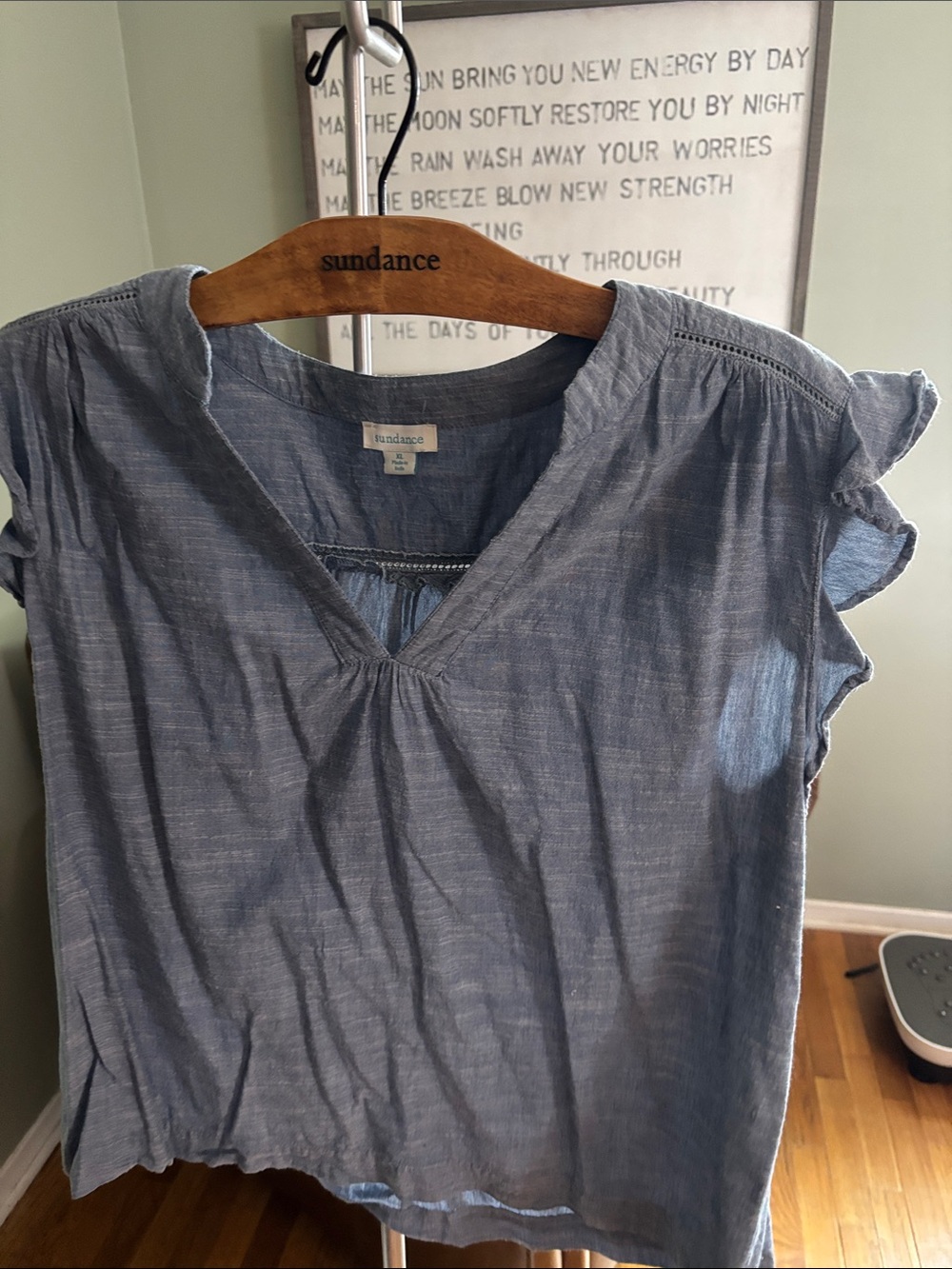 Sundance Light Blue V-Neck Flutter Sleeve Top